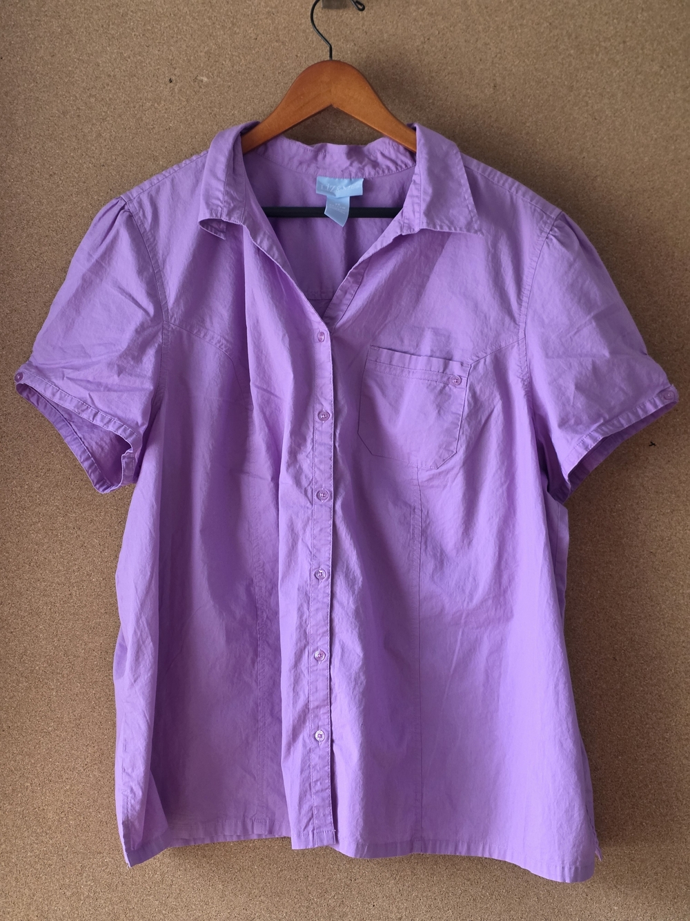 Liz & Me Lavender Button Up Short Sleeve Shirt 2X Pastel Camp Shirt Casual